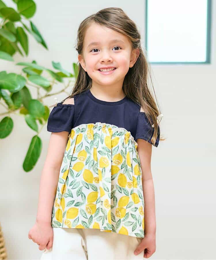 Japanese children's clothing apres les cours contact cool water absorption quick-drying off-the-shoulder patchwork top 80-140cm girls summer TOPS