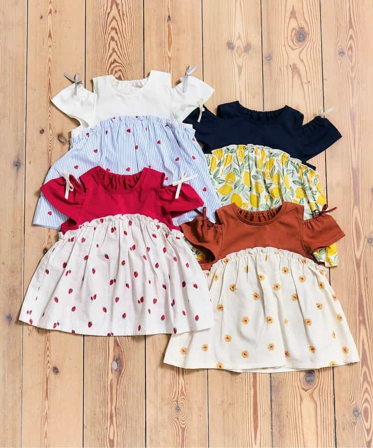Japanese children's clothing apres les cours contact cool water absorption quick-drying off-the-shoulder patchwork top 80-140cm girls summer TOPS