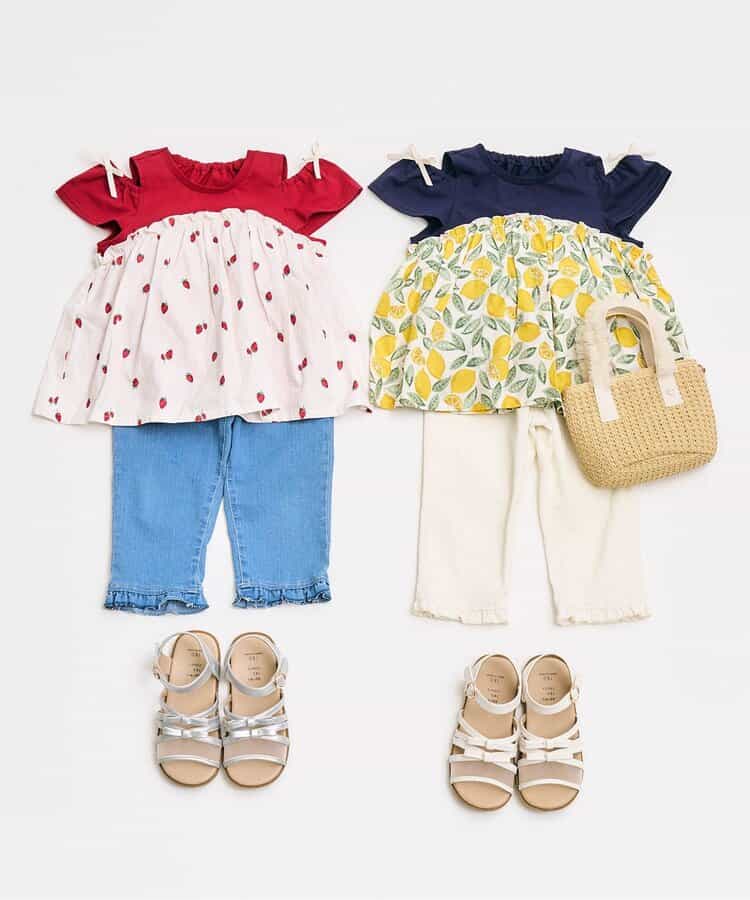 Japanese children's clothing apres les cours contact cool water absorption quick-drying off-the-shoulder patchwork top 80-140cm girls summer TOPS