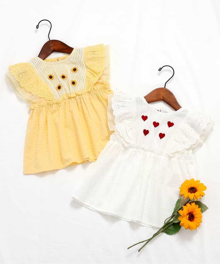 Japanese children's clothing apres les cours heart-shaped/sunflower embroidered top 80-140cm girls summer TOPS