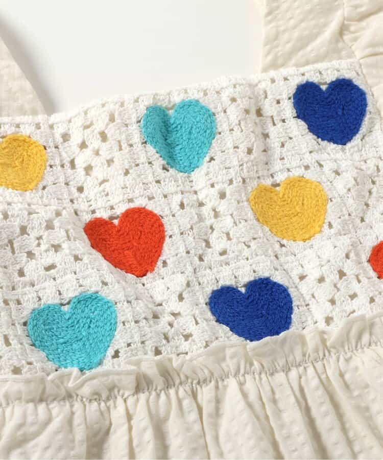 Japanese children's clothing apres les cours crochet heart and daisy embroidered dress 80-140cm girls summer dresses