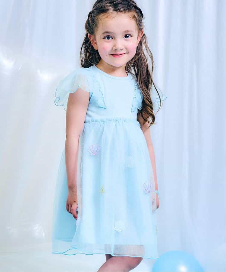 Japanese children's clothing apres les cours Shellmotif shell star mesh dress 80-140cm girls summer dresses
