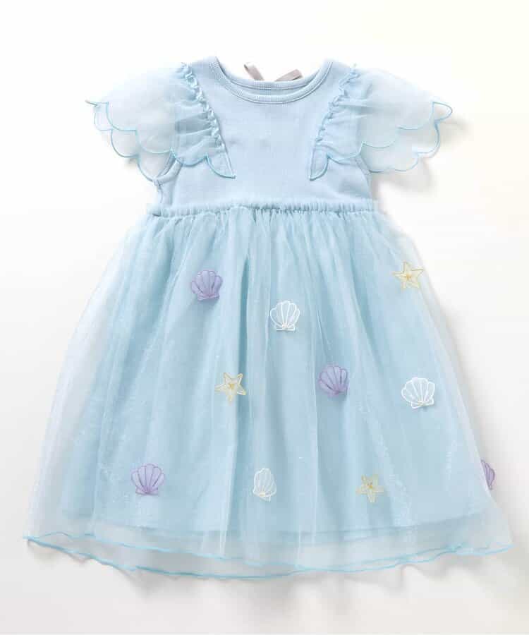 Japanese children's clothing apres les cours Shellmotif shell star mesh dress 80-140cm girls summer dresses