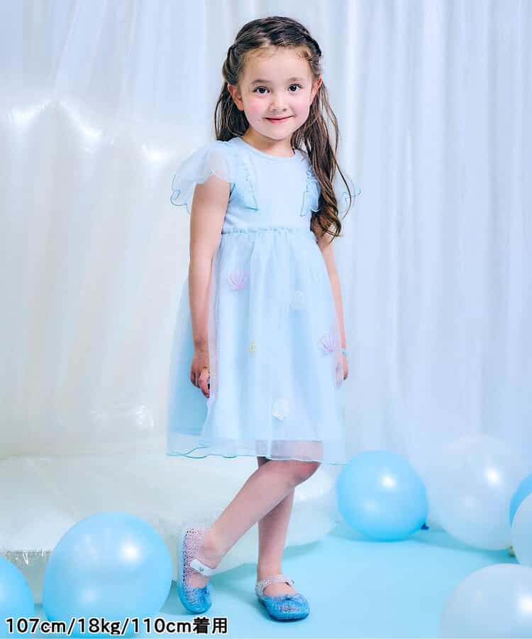 Japanese children's clothing apres les cours Shellmotif shell star mesh dress 80-140cm girls summer dresses