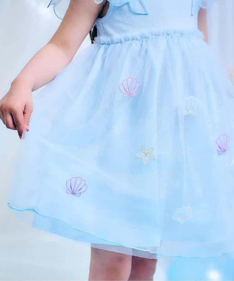 Japanese children's clothing apres les cours Shellmotif shell star mesh dress 80-140cm girls summer dresses