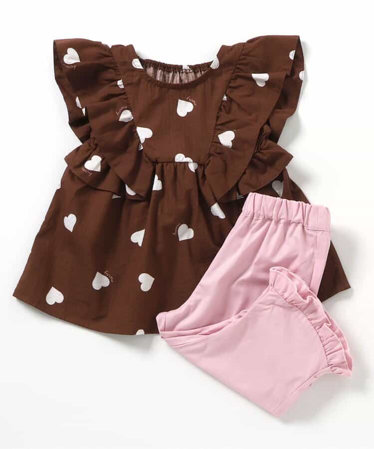 Japanese children's clothing apres les cours heart and lemon pattern ruffle two-piece set 80-140cm girls summer TOPS PANTS