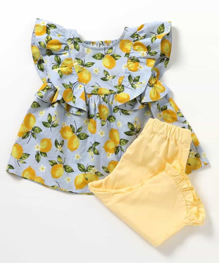 Japanese children's clothing apres les cours heart and lemon pattern ruffle two-piece set 80-140cm girls summer TOPS PANTS