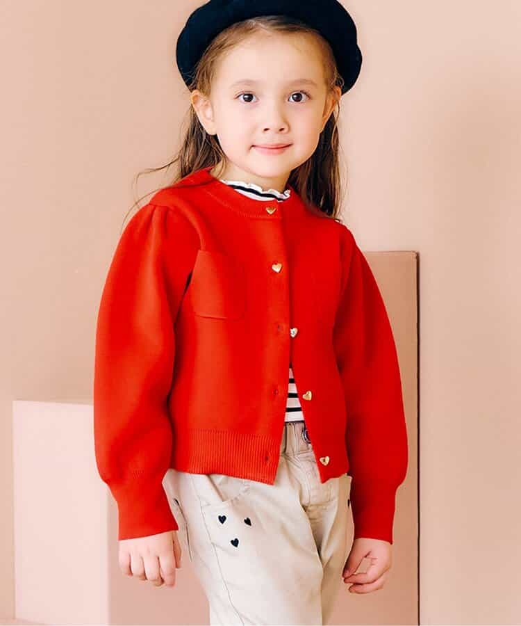 日本童裝 apres les cours 心型扣針織外套 80-140cm 女童款 秋季 OUTERWEAR 聖誕紅/新年紅