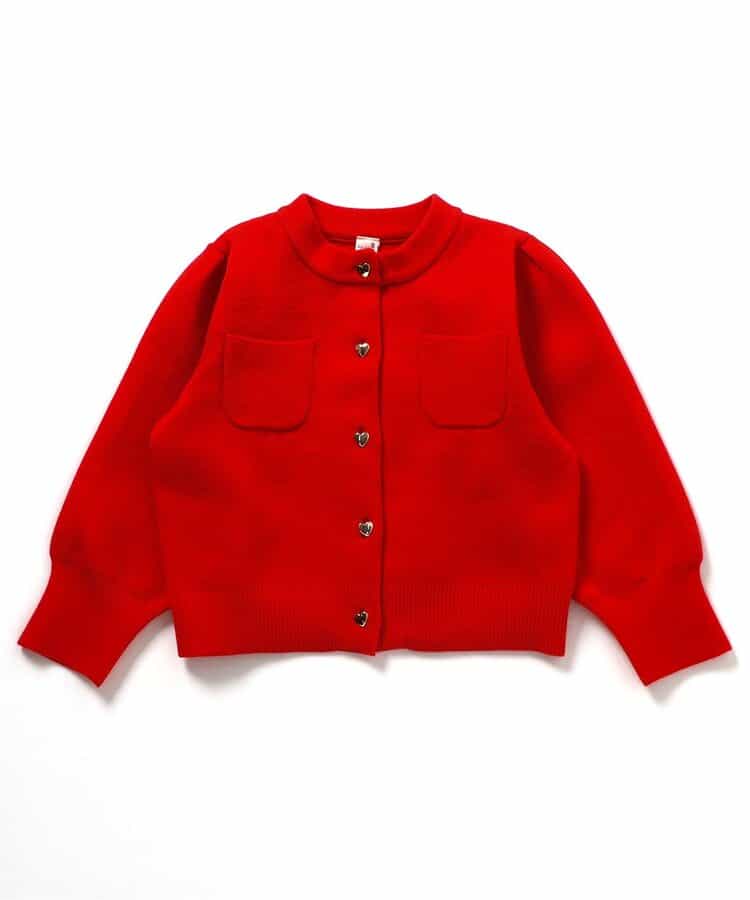 日本童裝 apres les cours 心型扣針織外套 80-140cm 女童款 秋季 OUTERWEAR 聖誕紅/新年紅