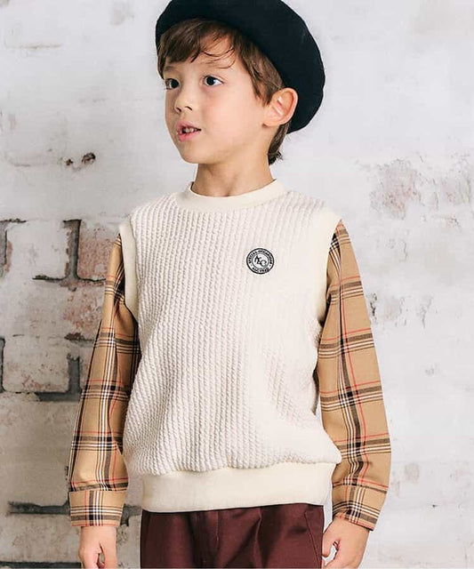 日本童裝 apres les cours 假兩件格仔上衣 80-130cm 男童款 秋季 TOPS