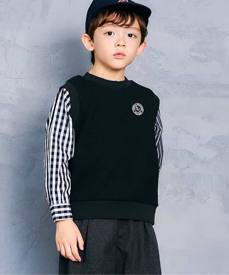 日本童裝 apres les cours 假兩件格仔上衣 80-130cm 男童款 秋季 TOPS