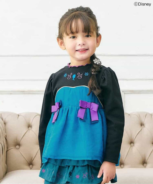 日本童裝 apres les cours x Disney 公主拼接蝴蝶結上衣 80-130cm 女童款 秋季 TOPS