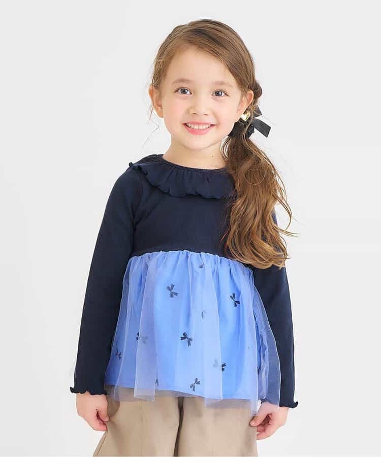 日本童裝 apres les cours 網紗拼接上衣 80-140cm 女童款 秋季 TOPS 聖誕紅/新年紅