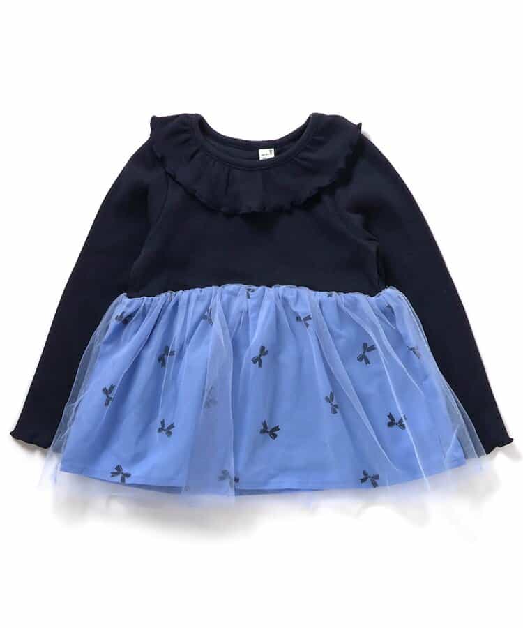 日本童裝 apres les cours 網紗拼接上衣 80-140cm 女童款 秋季 TOPS 聖誕紅/新年紅