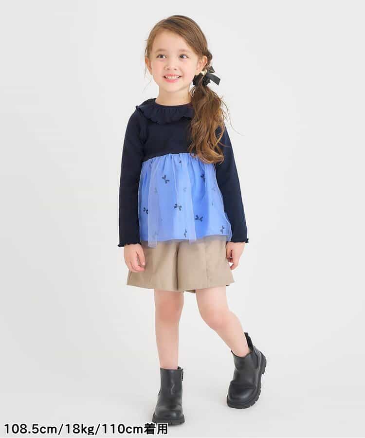 日本童裝 apres les cours 網紗拼接上衣 80-140cm 女童款 秋季 TOPS 聖誕紅/新年紅
