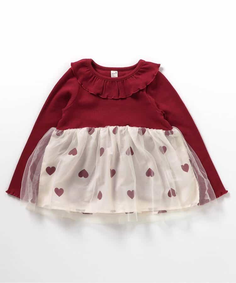 日本童裝 apres les cours 網紗拼接上衣 80-140cm 女童款 秋季 TOPS 聖誕紅/新年紅