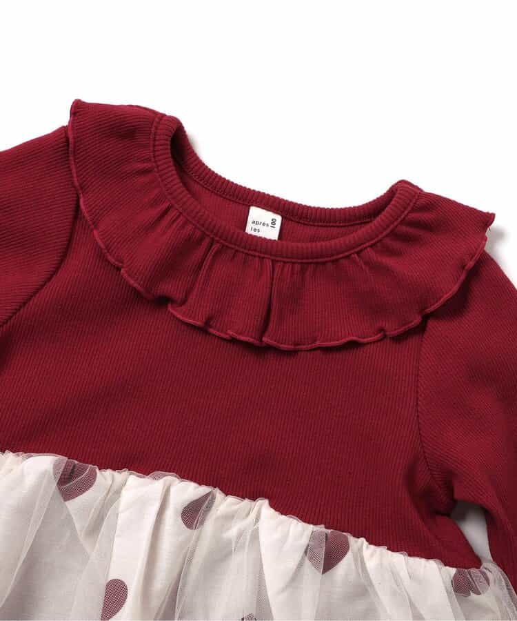日本童裝 apres les cours 網紗拼接上衣 80-140cm 女童款 秋季 TOPS 聖誕紅/新年紅