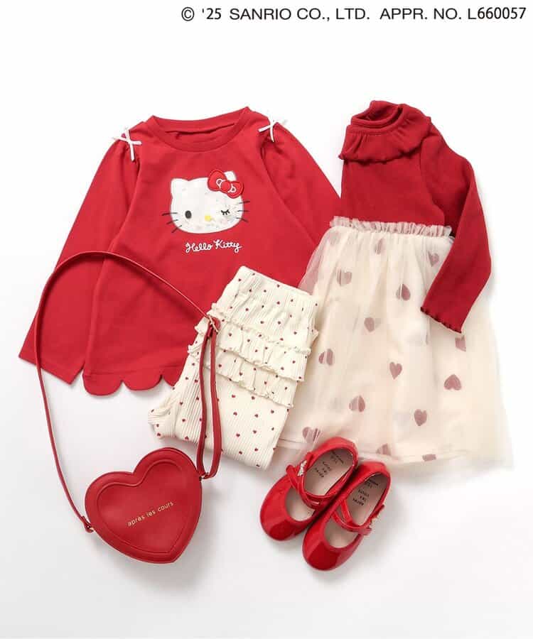 日本童裝 apres les cours x Sanrio 波浪邊長袖上衣 80-140cm 女童款 秋季 TOPS 聖誕紅/新年紅