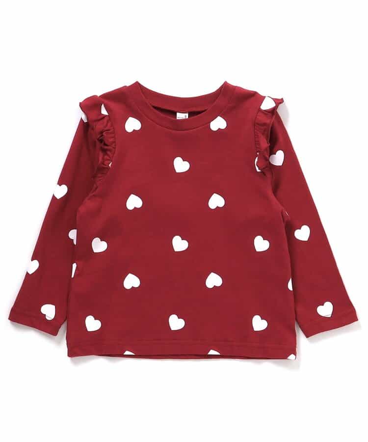 日本童裝 apres les cours 肩部荷葉邊長袖上衣 80-140cm 女童款 秋季 TOPS 聖誕紅/新年紅