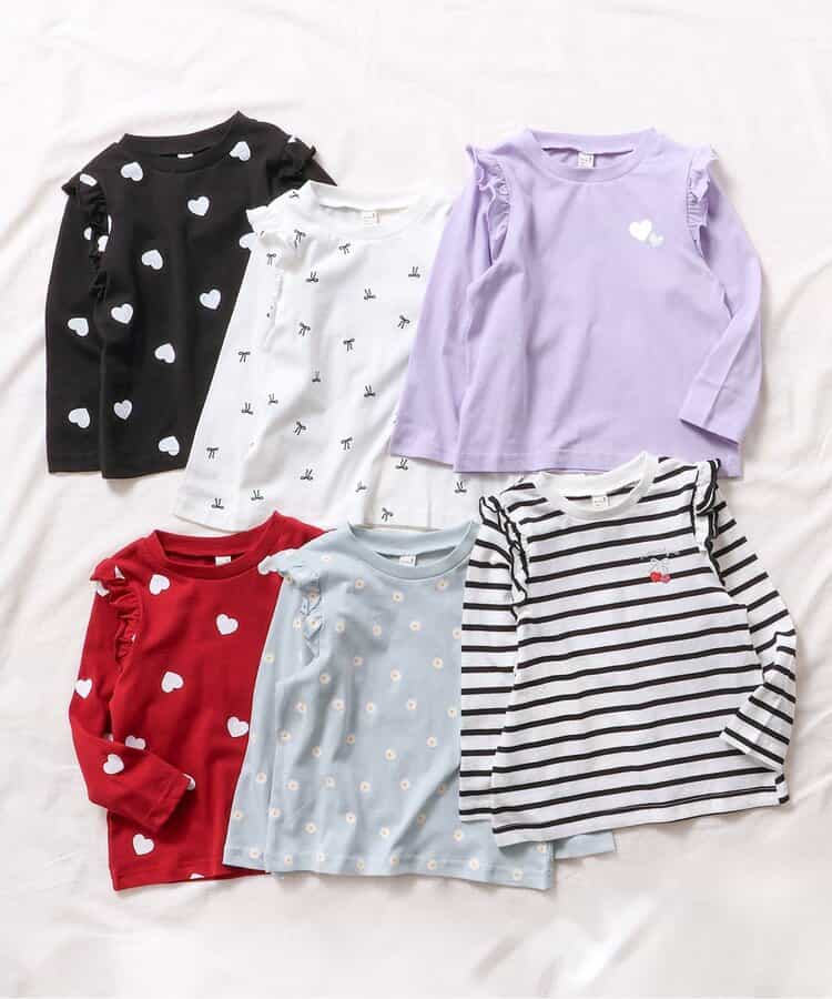 日本童裝 apres les cours 肩部荷葉邊長袖上衣 80-140cm 女童款 秋季 TOPS 聖誕紅/新年紅