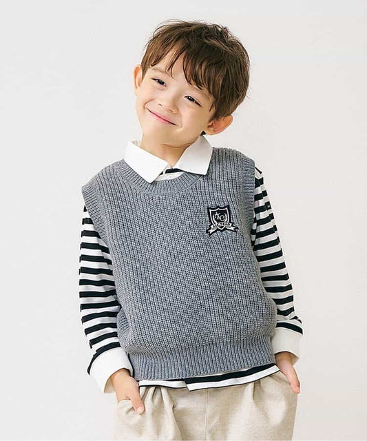 日本童裝 apres les cours 針織背心及條紋領上衣套裝 80-130cm 男童款 秋季 TOPS