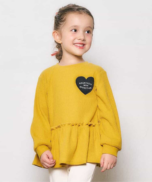 日本童裝 apres les cours 華夫格荷葉邊上衣 80-140cm 女童款 秋季 TOPS