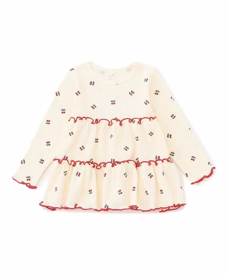 日本童裝 apres les cours 華夫格上衣 80-140cm 女童款 秋季 TOPS 聖誕紅/新年紅