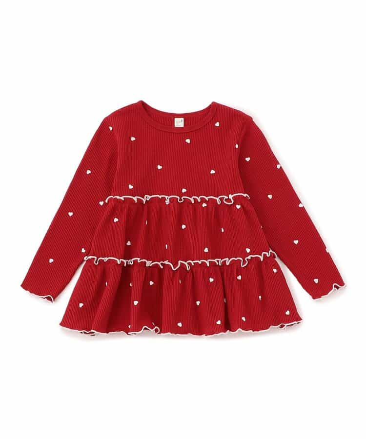 日本童裝 apres les cours 華夫格上衣 80-140cm 女童款 秋季 TOPS 聖誕紅/新年紅