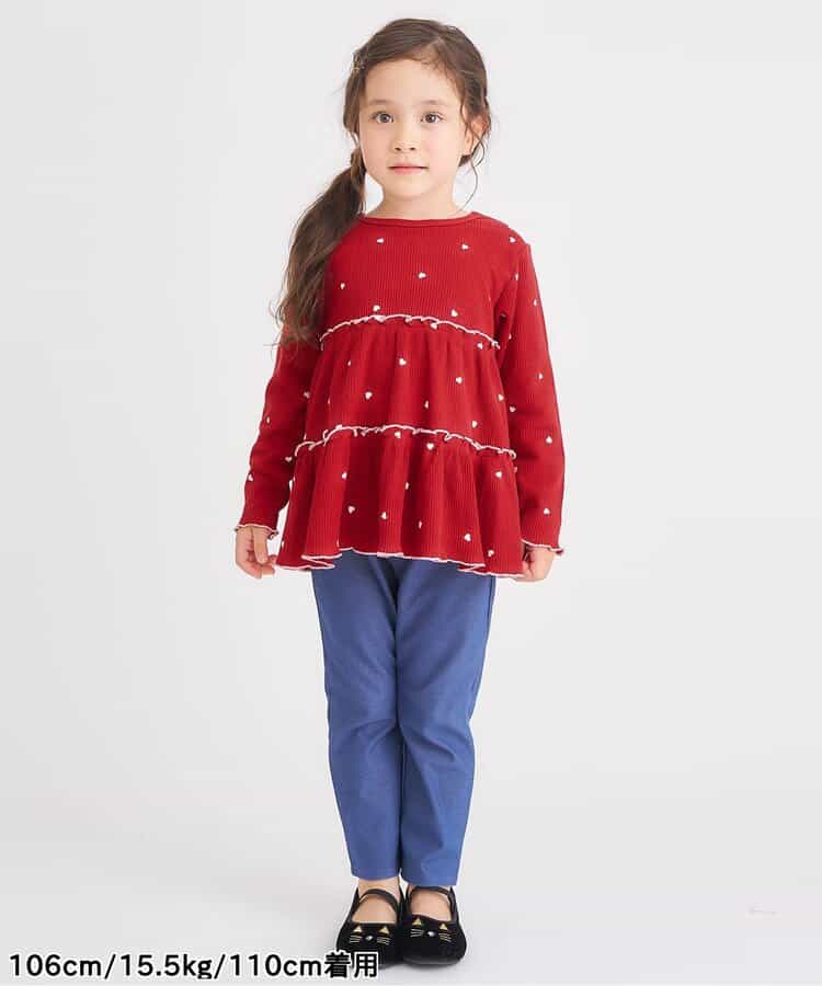 日本童裝 apres les cours 華夫格上衣 80-140cm 女童款 秋季 TOPS 聖誕紅/新年紅