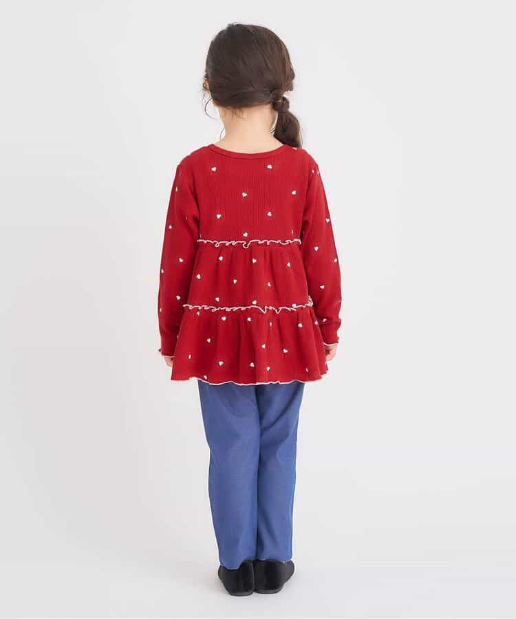 日本童裝 apres les cours 華夫格上衣 80-140cm 女童款 秋季 TOPS 聖誕紅/新年紅