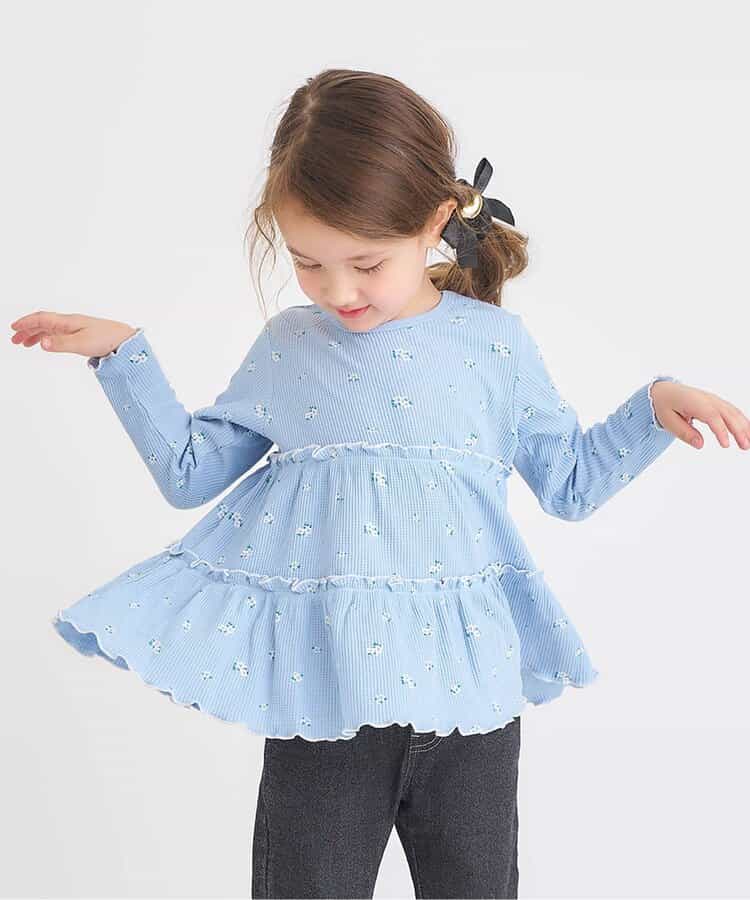 日本童裝 apres les cours 華夫格上衣 80-140cm 女童款 秋季 TOPS 聖誕紅/新年紅