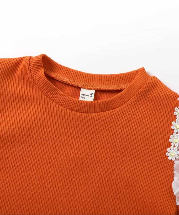 日本童裝 apres les cours 肩部荷葉邊花卉圖案上衣 80-140cm 女童款 秋季 TOPS