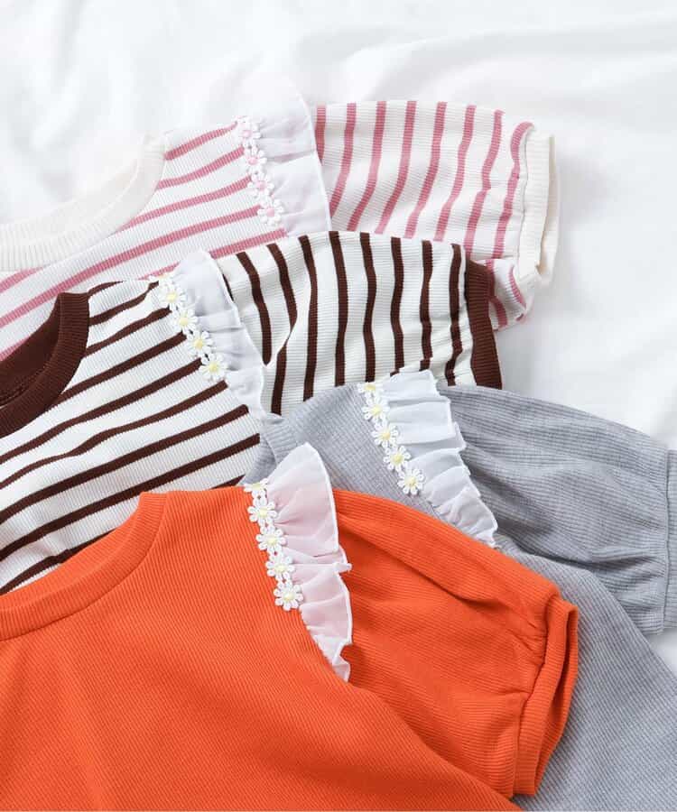日本童裝 apres les cours 肩部荷葉邊花卉圖案上衣 80-140cm 女童款 秋季 TOPS