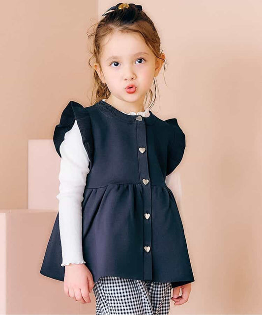 日本童裝 apres les cours 荷葉邊針織背心 90-140cm 女童款 秋季 TOPS