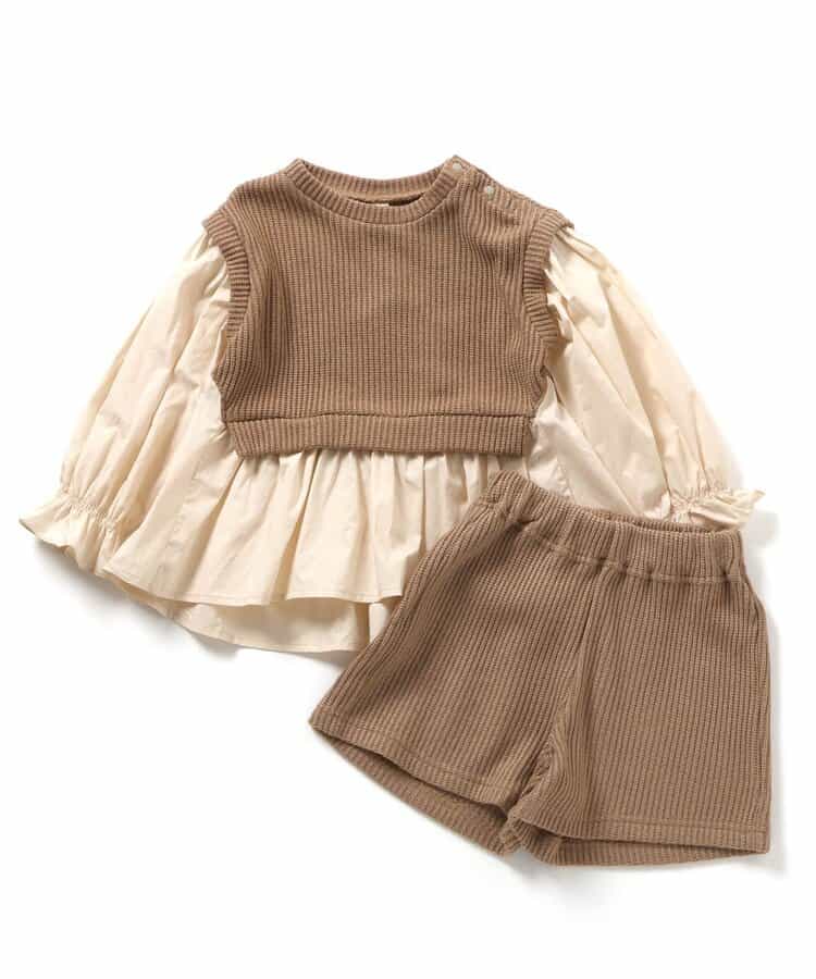 日本童裝 apres les cours 假兩件上衣及短裙兩件套裝 80-140cm 女童款 秋季 TOPS PANTS