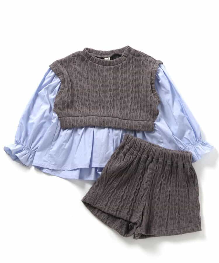 日本童裝 apres les cours 假兩件上衣及短裙兩件套裝 80-140cm 女童款 秋季 TOPS PANTS