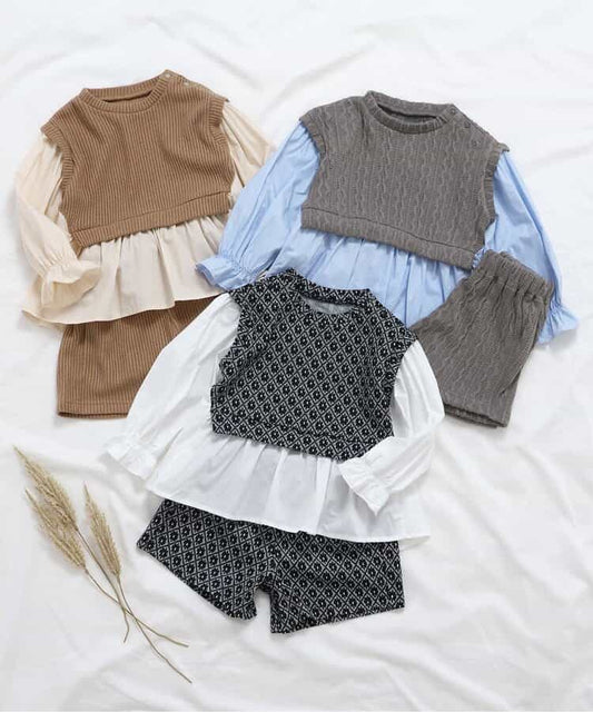 日本童裝 apres les cours 假兩件上衣及短裙兩件套裝 80-140cm 女童款 秋季 TOPS PANTS