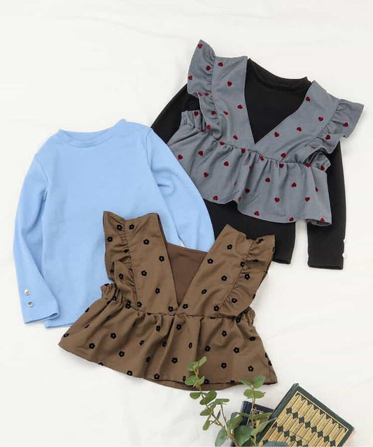 日本童裝 apres les cours 荷葉邊上衣兩件套裝 80-140cm 女童款 秋季 TOPS