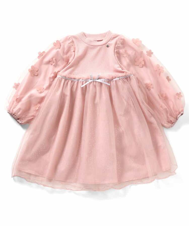 日本童裝 apres les cours 花花圖案薄紗連身裙 80-130cm 女童款 秋季 DRESSES 聖誕紅/新年紅