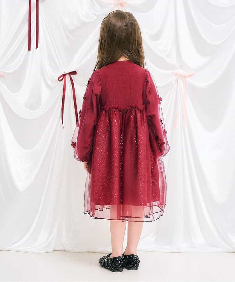 日本童裝 apres les cours 花花圖案薄紗連身裙 80-130cm 女童款 秋季 DRESSES 聖誕紅/新年紅
