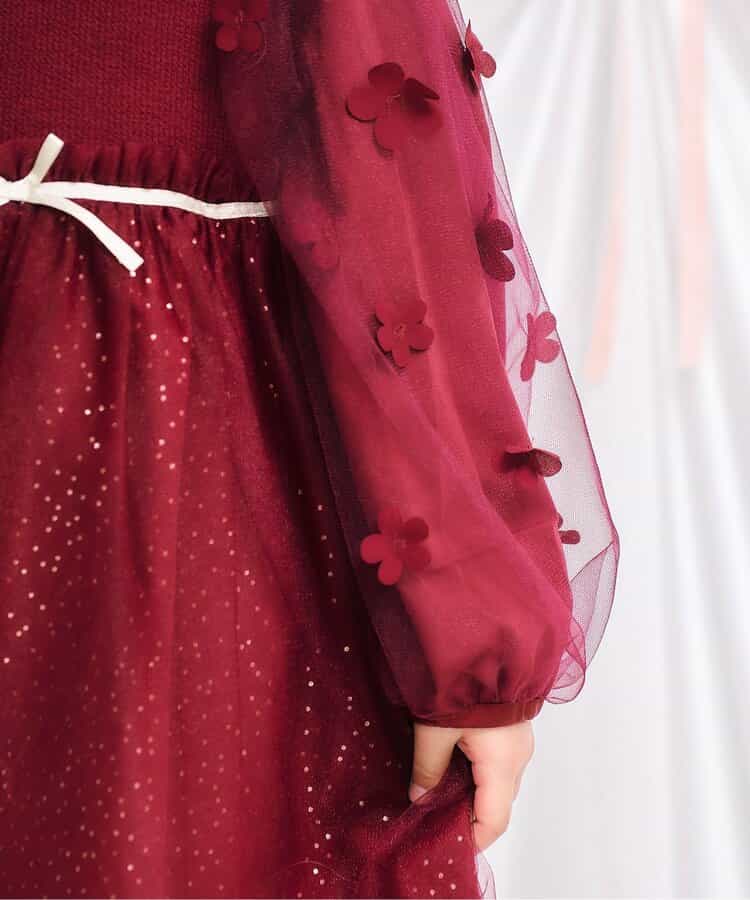 日本童裝 apres les cours 花花圖案薄紗連身裙 80-130cm 女童款 秋季 DRESSES 聖誕紅/新年紅