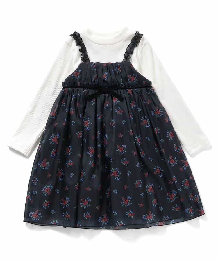 日本童裝 apres les cours 復古花花印花連身裙 80-140cm 女童款 秋季 DRESSES 聖誕紅/新年紅