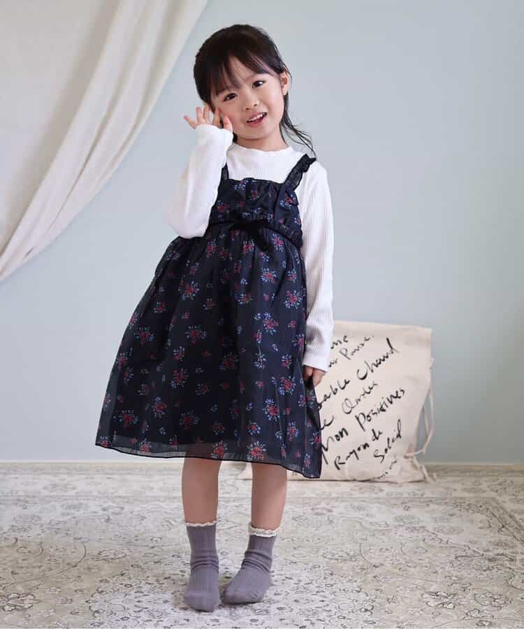 日本童裝 apres les cours 復古花花印花連身裙 80-140cm 女童款 秋季 DRESSES 聖誕紅/新年紅