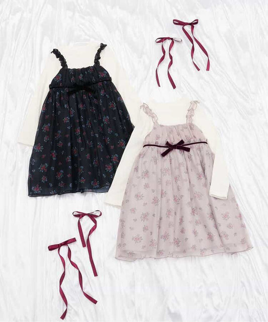 日本童裝 apres les cours 復古花花印花連身裙 80-140cm 女童款 秋季 DRESSES 聖誕紅/新年紅