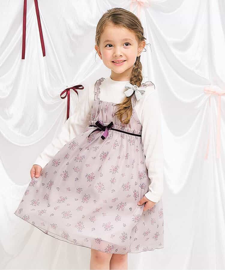 日本童裝 apres les cours 復古花花印花連身裙 80-140cm 女童款 秋季 DRESSES 聖誕紅/新年紅