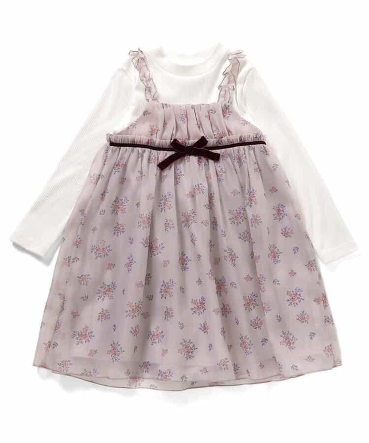 日本童裝 apres les cours 復古花花印花連身裙 80-140cm 女童款 秋季 DRESSES 聖誕紅/新年紅