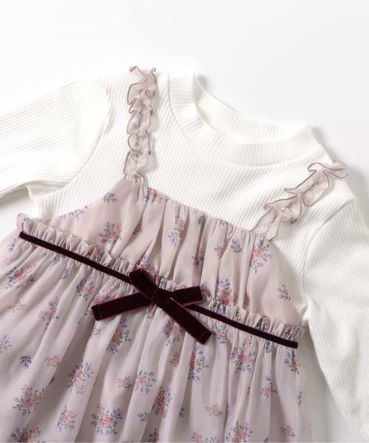 日本童裝 apres les cours 復古花花印花連身裙 80-140cm 女童款 秋季 DRESSES 聖誕紅/新年紅