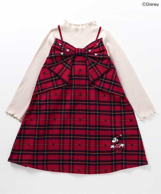 日本童裝 apres les cours x Disney 格仔連身裙 90-130cm 女童款 秋季 DRESSES 聖誕紅/新年紅