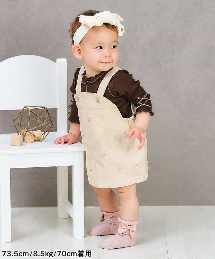 日本童裝 apres les cours 刺繡圖案吊帶裙 70-80cm 女童款 初生嬰兒 秋季 DRESSES