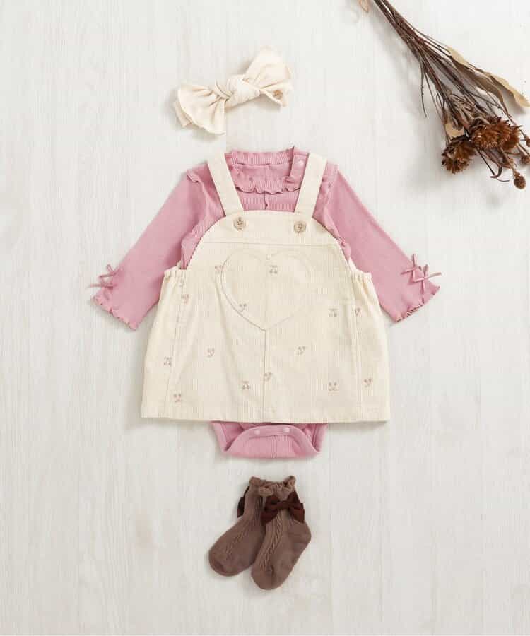 日本童裝 apres les cours 刺繡圖案吊帶裙 70-80cm 女童款 初生嬰兒 秋季 DRESSES
